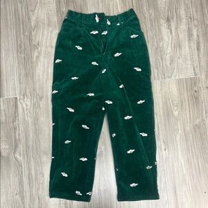 Green Corduroy Pants with Egg embroidery print